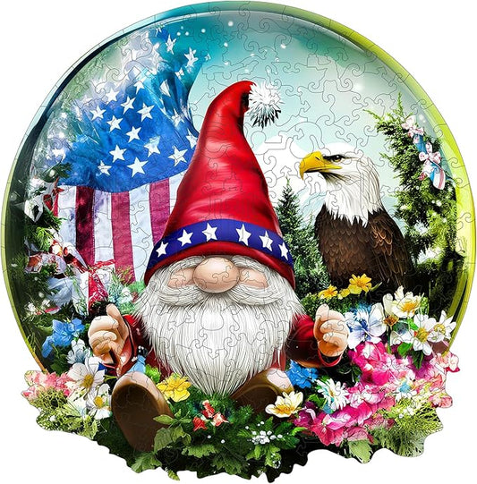 Puzzles for Adults - Gnome, Eagle, Flag & Floral Design Inside Crystal Ball, Fun Educational Wooden Jigsaw Puzzle, Premium Collectible Art Gift for Students, 206 Pcs, 11x11.2 in