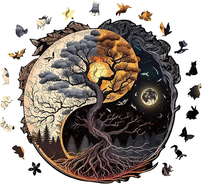 Wooden Puzzles for Adults, 200 Pieces Tree of Life Puzzle Uniquely Irregular Animal Shaped Wooden Jigsaw Puzzles, Creative Gift for Teenagers and Adults