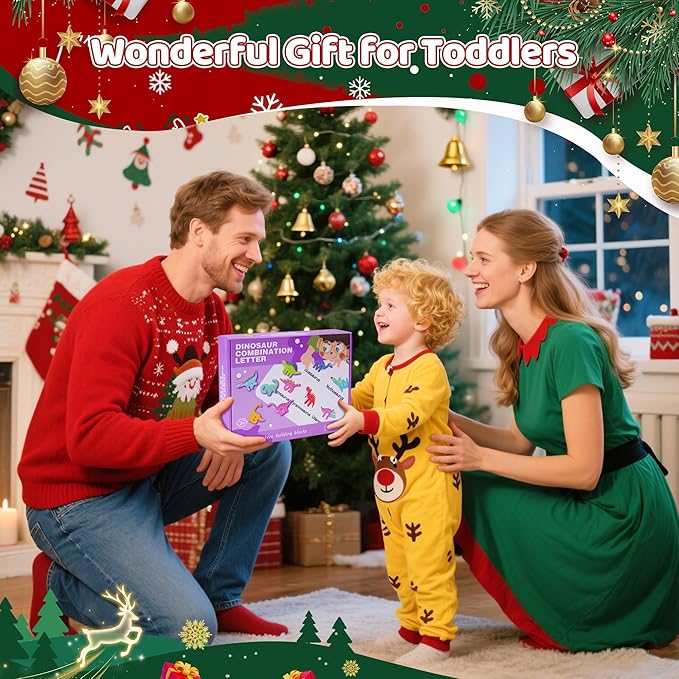 Wooden Toddler Puzzles, Montessori Learning Toys, ABC Alphabet Puzzle for Kids Ages 3-5, Cute Dinosaur Shape Letters Matching Game, Preschool Educational Toys Gift for Girls Boys 3 4 5 Years Old