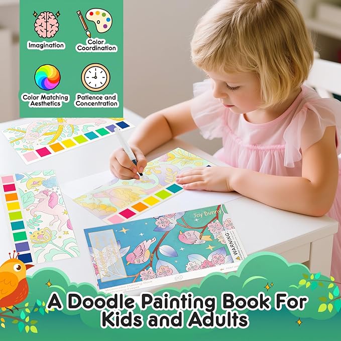 Watercolor Painting Coloring Books Pocket Watercolor Paint Bookmarks, Mess Free Paint with Water Set, Travel Class Activities Art Party Favors Exchange Birthday Gifts for Kids (Enchanting forest)