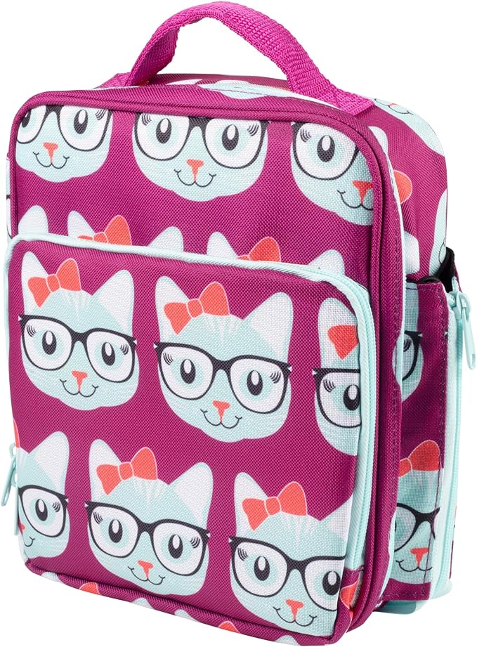 Kids Insulated Lunch Box w Snack Pocket & Expandable Water Bottle Holder For Girls- Waterproof Lunchbox Tote Keeps Food Hotter or Colder Longer - Reusable Back to School Bag Fits Most Bento Containers