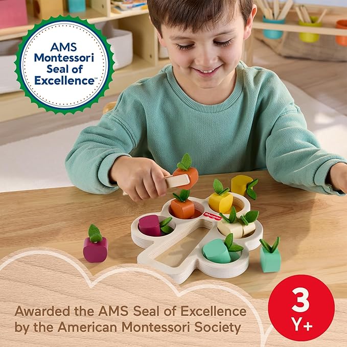 Fisher-Price Wood Montessori Toy Sorting Tree, American Montessori Society Seal of Excellence, Wooden Learning Activity Puzzle & Expert Play Tips for Preschool Kids Ages 3+ Years (Amazon Exclusive)