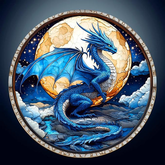 Wooden Puzzles for Adults - Moonlight Blue Dragon Wooden Jigsaw Puzzle - Unique Shape 3D Vision Wood Puzzles Adult - Christmas Birthday Gifts for Adults/Friends/Family - 100pcs 8.5 * 8.5in