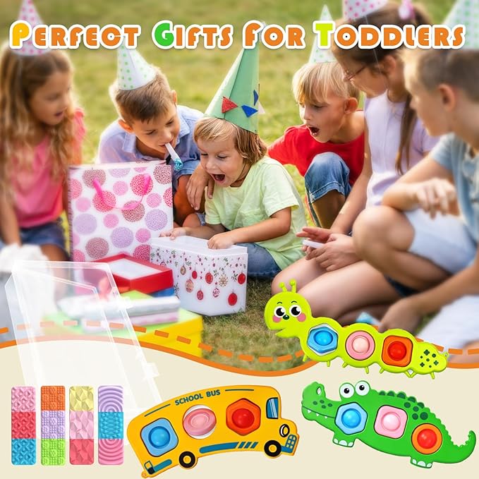 7PCs Fidget Popper Baby Sensory Toys for Travel,Sensory Toy for Kids with Autism,Pop Fidget Toy Easter for Day Christmas Birthday,Autistic Gifts for 36+Month,Airplane Car Travel Toys for Toddlers