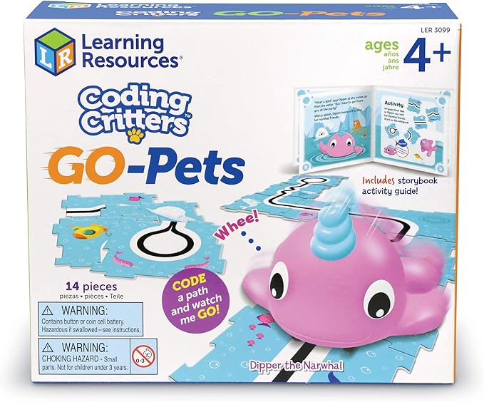 Learning Resources Coding Critters Go Pets Dipper the Narwhal - 14 Pieces, Ages 4+ Screen-Free Early Coding Toy For Kids, Interactive STEM Coding Pet, Toddler Learning Toys