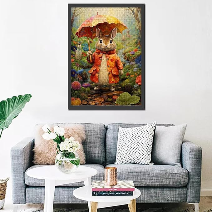 Animal 1000 Piece Jigsaw Puzzles for Adults Cute Rabbit Painting Jigsaw Puzzle Cartoon Wildlife 1000 Pieces Puzzles Game Home Wall Decor DIY Craft Tropical Forest Puzzle Art Boho Gift(Colorful)