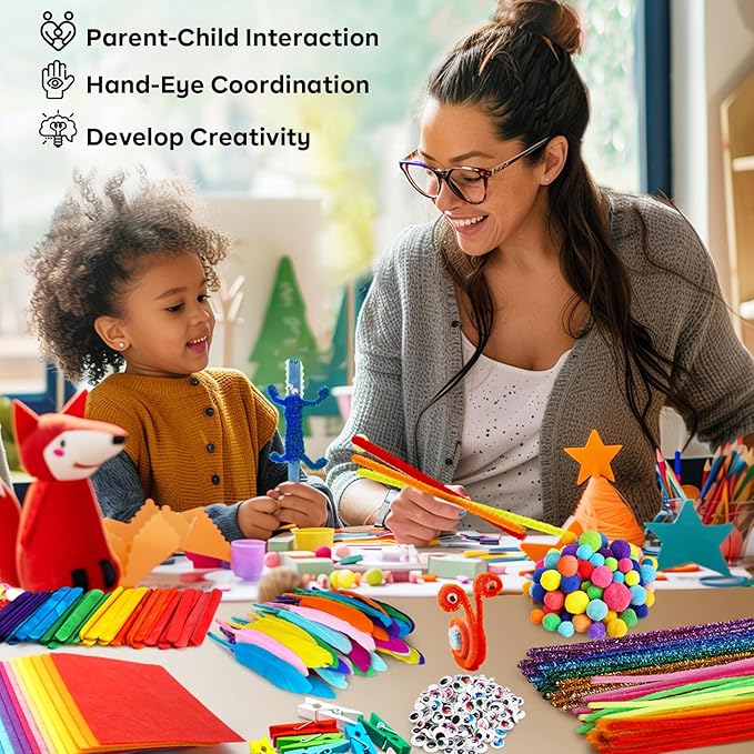 FUNZBO Arts and Crafts Supplies for Kid - Crafts for Girls Age 3, 4, 5, 6, 7, 8, 9 Years Old, Craft Kit with Pipe Cleaners, Pompoms & Craft Tools, Birthday Gifts for 4-8 Boys & Girls