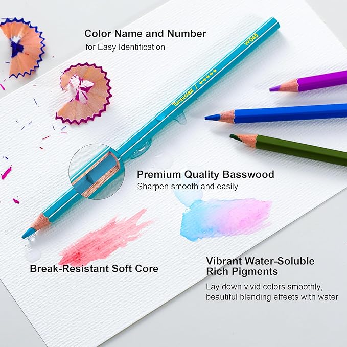 KALOUR Watercolor Pencils with Brush, 36 Colors, Blendable Wet or Dry, Ideal for Coloring Books and Art