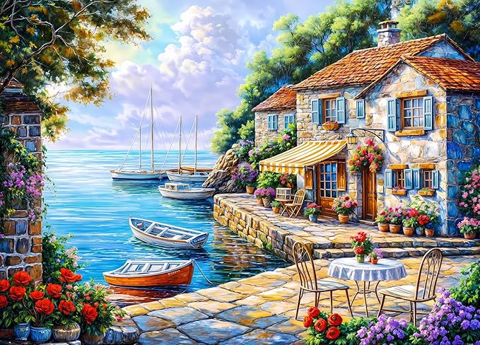 Seaside Houses Jigsaw Puzzles 1000 Pieces for Adults Coastal Cottage 1000 Piece Jigsaw Puzzles for Adults