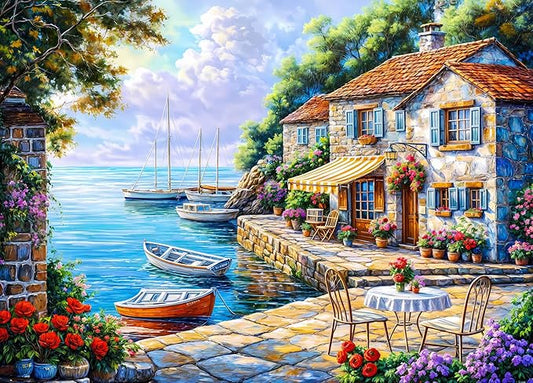 Seaside Houses Jigsaw Puzzles 1000 Pieces for Adults Coastal Cottage 1000 Piece Jigsaw Puzzles for Adults