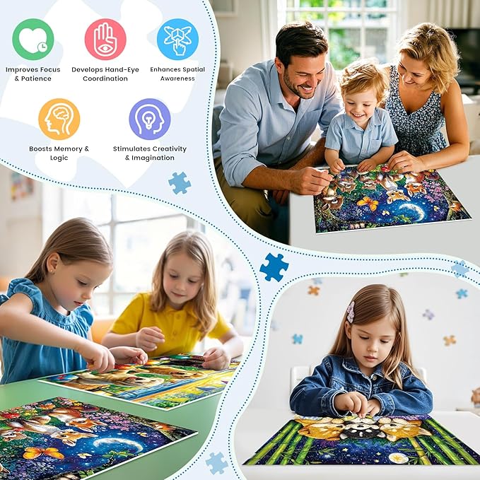3-Pack 100 Piece Puzzles for Kids,Dogs Foxes Animals Puzzle for Kids Age 4-6 6-8 8-10,Unique Large Piece Jigsaw Puzzle,Recycled Paper,Bright & Colorful Educational Puzzle,Boys Girls Gift for Birthday