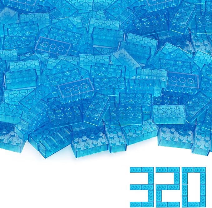 Feleph 320 Pieces Transparent Medium Blue 2x4 Bricks Parts Building kit Creative Play Set Blocks Classic Toy Accessories Compatible with 3001 Major Brands (Trans Medium Blue)