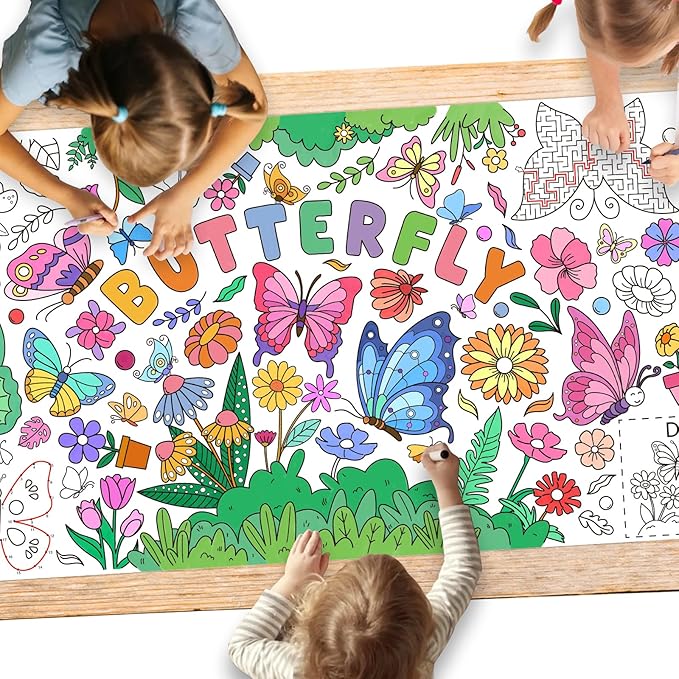 Butterfly Birthday Party Giant Coloring Poster - 31.5X 72 Inches - Versatile Classroom Wall Décor & Butterfly Birthday Decorations-Poster or Table Cover for School Parties and Special Events