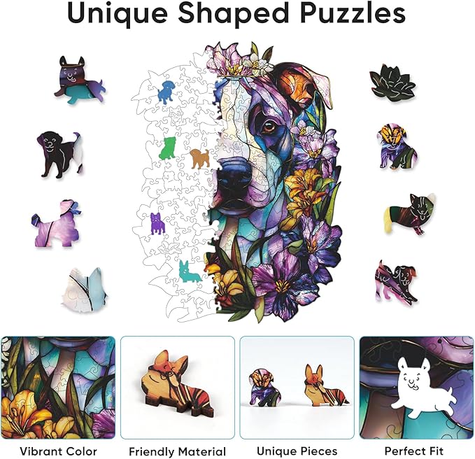 Wooden Puzzles for Adults, 467 Pieces Wooden Dog Jigsaw Puzzles, Animal Unique Shaped Puzzle Gifts for Adults and Kids on Birthday, Thanksgiving, Challenging Family Puzzle Games(12.7"*16.9'')