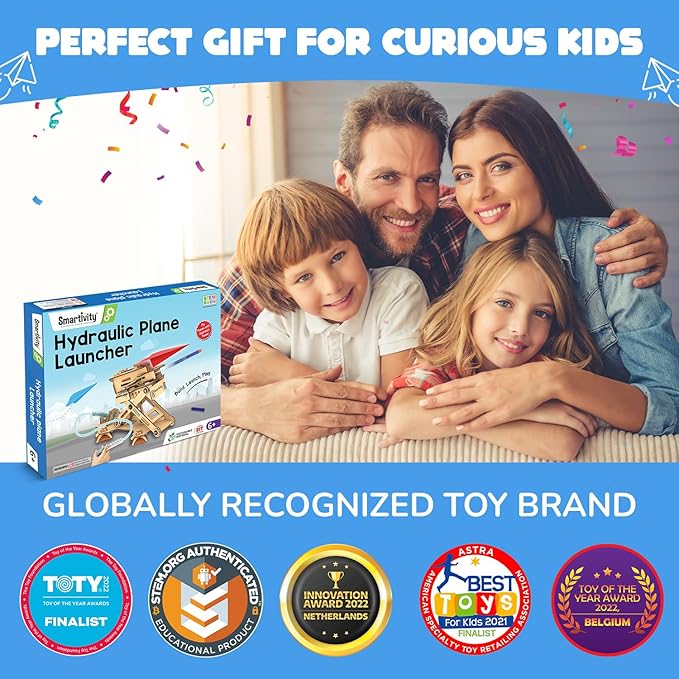 Smartivity 2in1 Hydraulic Airplanes & Darts Launcher STEM Toy for Kids Ages 6-14 Years I Cool Birthday Gifts for Boys & Girls | DIY Science STEM Kit for 6, 8,10,12,14 Years I Engineering Game