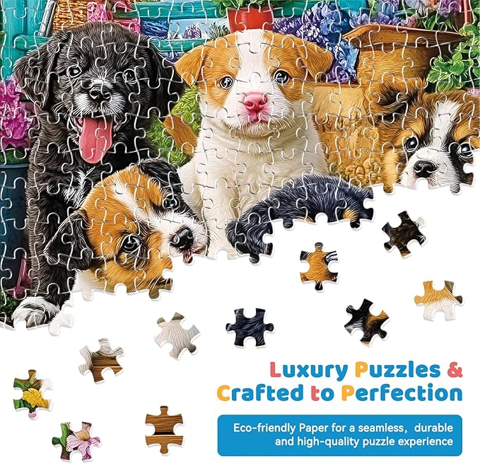 300 Piece Jigsaw Puzzle for Adults – Cute Dogs & Blossoms Artwork, Premium Puzzle for Dog Lovers, Fun Challenge & Home Decor (20.5" × 15")