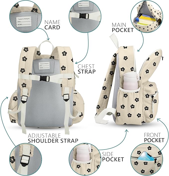 Corduroy Kids Backpack for Boys 6-10: Boys Girls Backpacks for Elementary Kindergarten 15” H Fit Folder