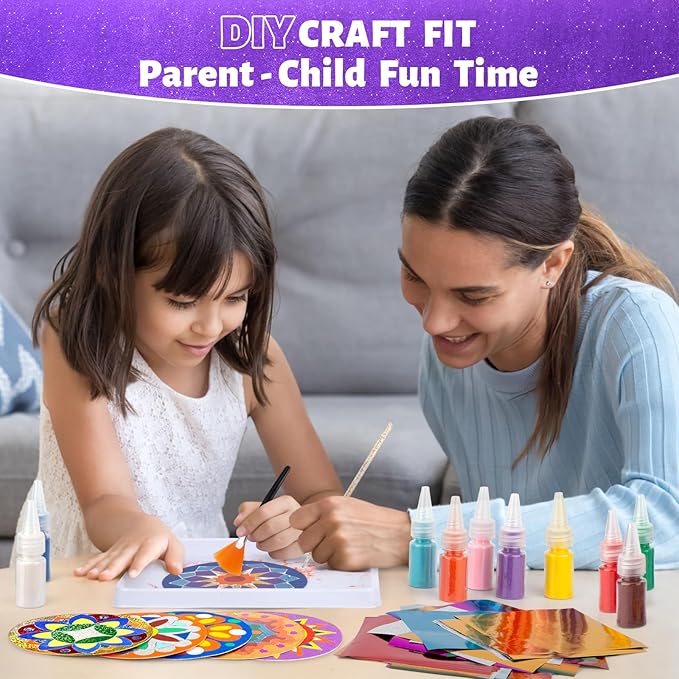 Foil Fun & Sand Art Kit for Kids, 2 in 1 Mandala Foil Arts and Sand Painting Pictures Coloring Kits, DIY Crafts Gifts for Girls and Boys Ages 4-8