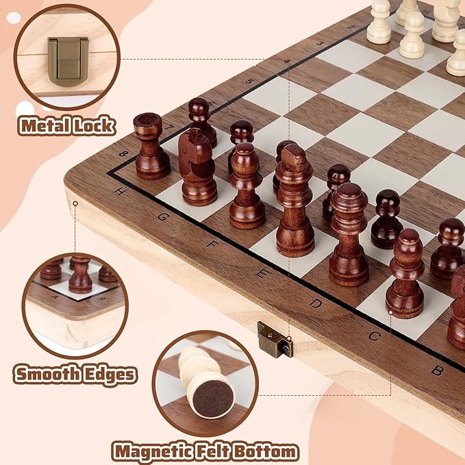 Wooden Chess Set,11.5 inch Magnetic Chess Board Folding Design with Storage Travel Chess Game for Kids, Adults and Family Game Night