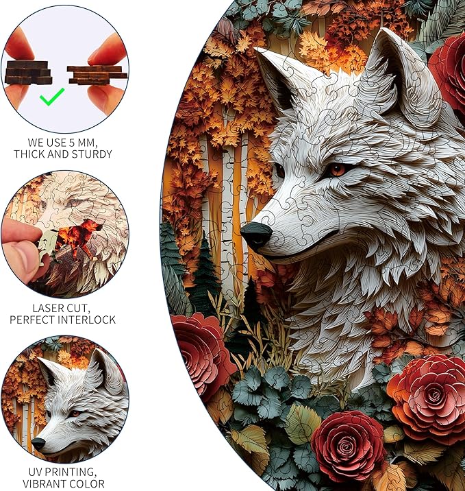 Wooden Jigsaw Puzzle, 200-500 Pieces Unique Shape Animal Puzzle, for Adults & Kids, Birthday Gift Family Game, Decorative Puzzle, Unique Gift (Autumn Wolf, 200 PCS)