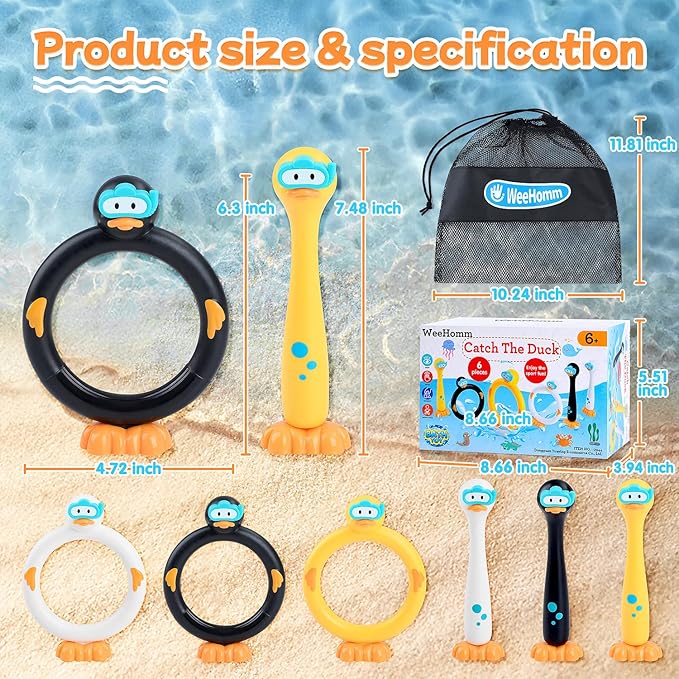 Pool Diving Toys for Kids, 6 PCS Swimming Pool Diving Rings, Summer Sticks Toys for Kids Ages 4-8 8-12, Fun Underwater Grow Training for Boys Girls