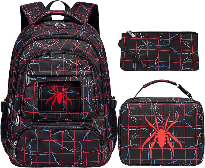 FunnyGifts Boys Backpacks with Lunch Box for Kids School Bookbag with Lunch Bag for Elementary Kindergarten Preschool Sticker for Backpacks Mochila Para Niños 4 5 6 7 8 9 10 11 12