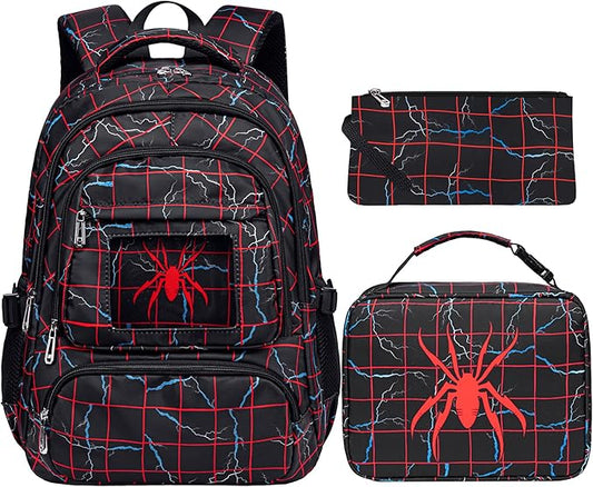 FunnyGifts Boys Backpacks with Lunch Box for Kids School Bookbag with Lunch Bag for Elementary Kindergarten Preschool Sticker for Backpacks Mochila Para Niños 4 5 6 7 8 9 10 11 12