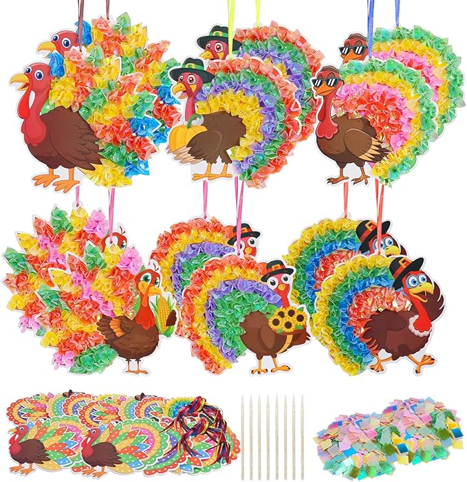 Fennoral 24 Pack Thanksgiving Turkey Crafts Kit for Kids Make You Own Turkey Poke in Arts and Crafts DIY for Boys Girls Classroom Activities Fall Decoration
