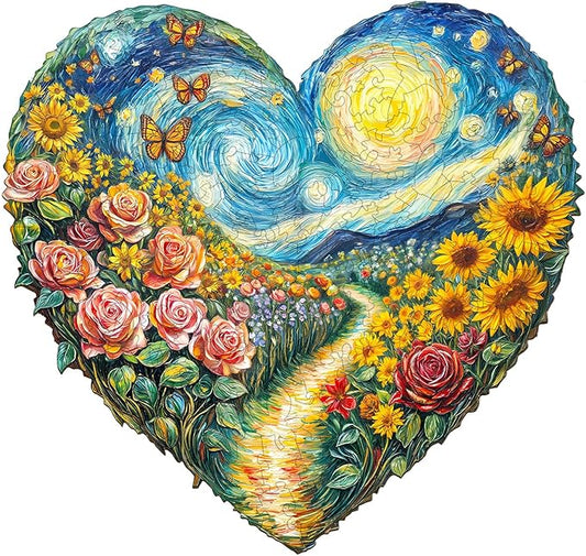 Wooden Puzzles for Adults - 190 Pieces Heart-Shaped Garden Wooden Puzzle - Unique Animal Shape Wood Cut Puzzles - Eco-Friendly Home Office Decor (M-11.4 * 10.8in)