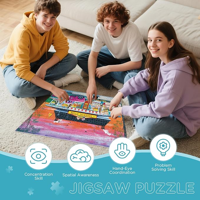 Puzzles for Adults 1000 Pieces - Vintage Country Store Jigsaw Puzzles, Colorful Retro Shop Scene Puzzle for Family Fun and Home Decor