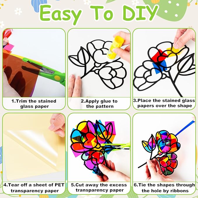 EggSun 36 Sets Flower Suncatchers Craft Kit for Kids Ornaments Stained Glass Window Arts and Crafts Kit for Classroom Holiday Birthday Projects Home Party Favors Decorations Ages 4 8 12