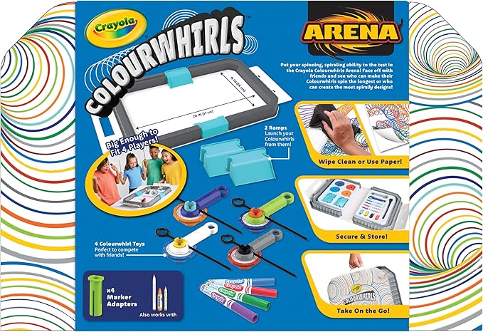 Crayola Colourwhirls Battle Arena Set, DIY Gyro Spin Art Toy, 4 Battling Spinning Tops for Kids, Recess Toys & Games, Gift for Kids, Ages 6+