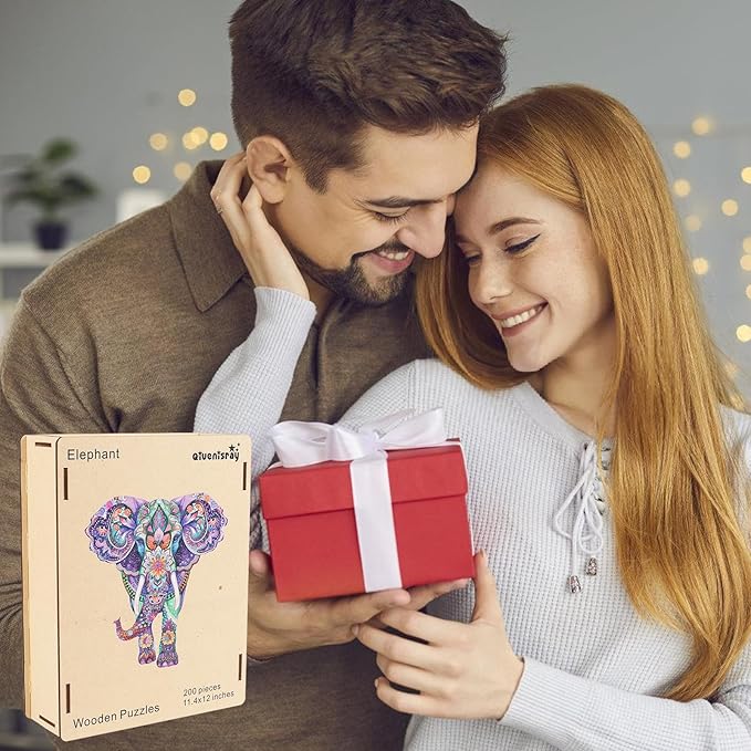 Wooden Puzzles 500 Pieces, Elephant Forest Puzzles for Adults Unique Shape Animal Adult Puzzles, Irregular Wood Best Gift for Adults Family Game (17.6x18.5 in)