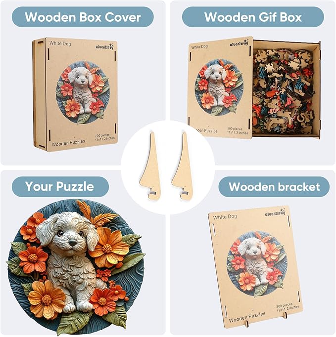 Wooden Puzzle for Adults - 3D Vision Effect White Dog Wooden Puzzle 500 Pcs Unique Shape Advanced Wooden Jigsaw Puzzle, Wood Puzzles, Challenge Wooden Jigsaw Puzzle(16.2 x 16.5 in)
