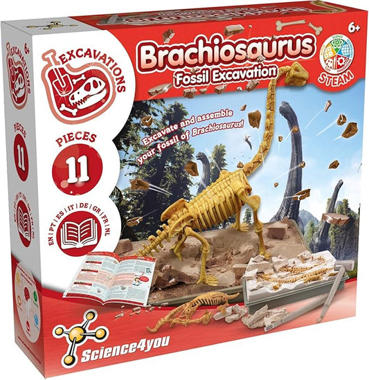 Science4you Brachiosaurus Fossil Digging Kit for Kids - Excavate and Assemble 11 Pieces Dinosaur Fossil, Excavation Dig Kit + Dinosaurs for Kids, Games, Dinosaur Toys for Girls and Boys 6+ Years Old