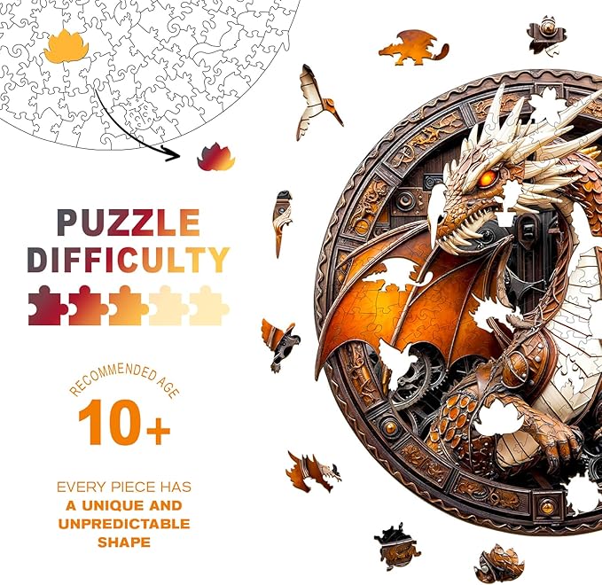 Wooden Puzzles for Adults - Mechanical Dragon Wooden Jigsaw Puzzle, Unique Animal Shaped Wood Puzzles Adult, Christmas Birthday Gifts for Friends/Family, Home Decor 8.5 * 8.5in 100pcs