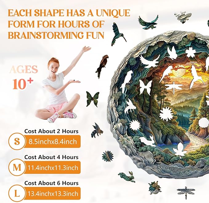 Wooden Puzzles for Adults, Wooden Jigsaw Puzzles for Adults Kids, 3D Cave Forest Unique Shaped Wood Puzzles Adult, Creative Birthday Gifts for Friends Family Game (8.5 * 8.4in 100pcs)