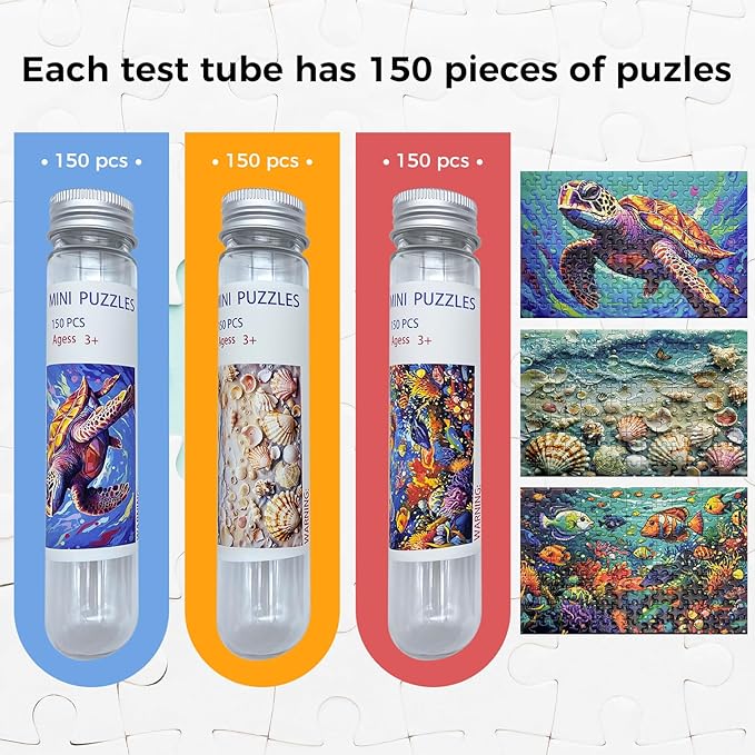 150 Pieces Mini Jigsaw Puzzles for Adults & Kids,6 x 4 Inches,Mini Puzzles,Travel Puzzle,Small Micro Puzzles,Challenging Difficult Puzzle,3 Pack Ocean Series