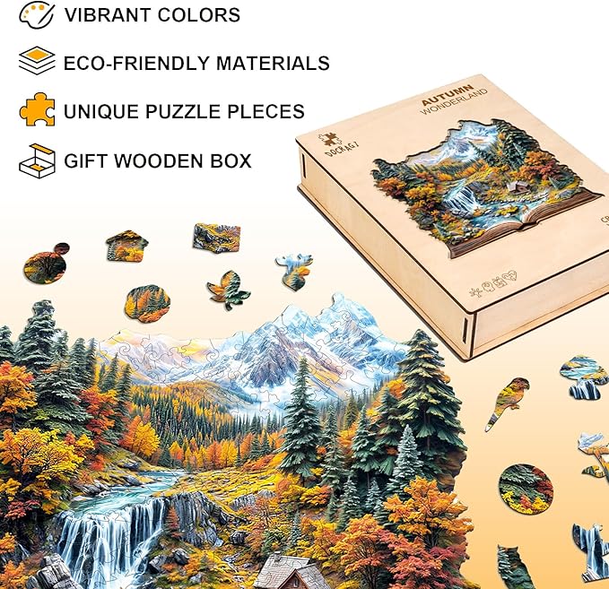 Wooden Puzzles for Adults - Autumn Wonderland Wooden Jigsaw Puzzle - Unique Animal Shaped Wood Puzzles Adult - Christmas Birthday Gifts for Adults/Friends/Family - 265pcs 13.4 * 13in
