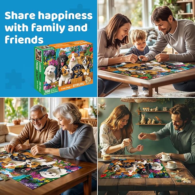 300 Piece Jigsaw Puzzle for Adults – Cute Dogs & Blossoms Artwork, Premium Puzzle for Dog Lovers, Fun Challenge & Home Decor (20.5" × 15")