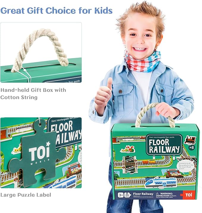 TOI Gaint Floor Puzzle for Kids Ages 3 and Up, 2x3 Feet Railway Floor Puzzles for Toddlers 3-5, Extra Large Preschool Learning Jigsaw Puzzles for Boys and Girls