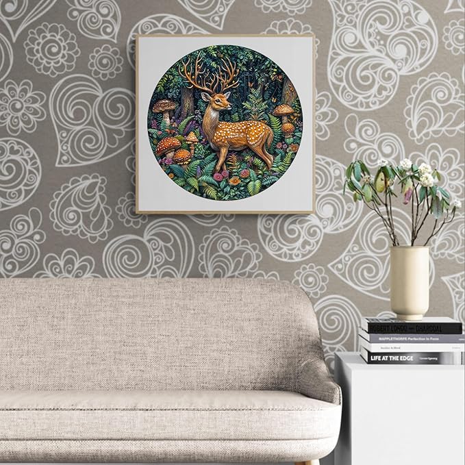 Wooden Puzzles for Adults, Wooden Jigsaw Puzzles for Adults-Seek and Find Frogs, Forest Elk Unique Shaped Wood Puzzles Adult, Creative Gifts for Friends Family Game, Home Decor (11.4 * 11.4in 200pcs)