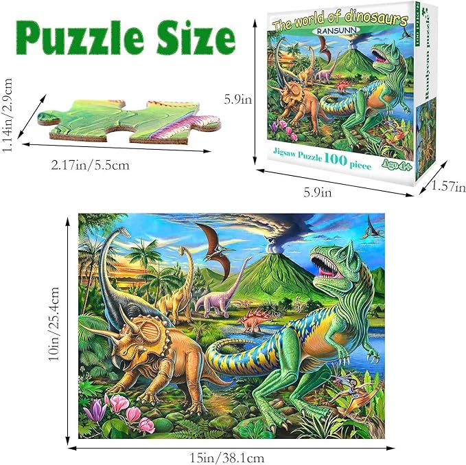 Puzzles for Kids Ages 4-8 Year Old,100 Piece Dinosaur Jigsaw Puzzle for Toddler Children Learning Educational Puzzles Toys for Boys and Girls - Every Piece is Unique…