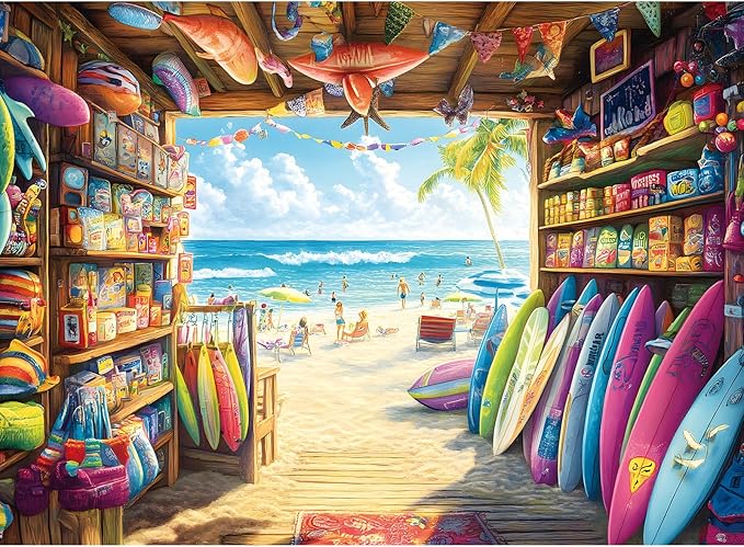 300 Piece Jigsaw Puzzle for Adults – Seaside Surf Shop Scene – Fun and Challenging Puzzle Game, Unique Beach Artwork, Gift for Adults, Home Decor, Family Entertainment (20.5" x 15")