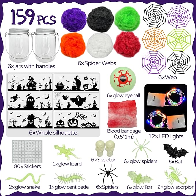 RBONIGHT 6PCS Halloween Lantern Craft Kit, Craft for Kids Age 6-8,8-12, DIY Decorations Art Project, Creative Activities for Party, Halloween Toys for Basket Stuffers Gifts