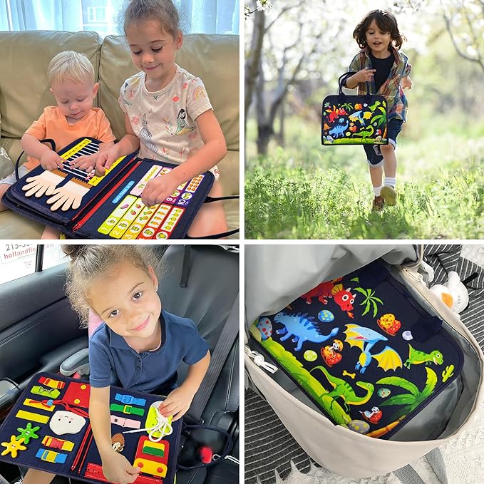 Montessori Busy Board for Boys 1 2 3 4 Year, Sensory Toys for Toddlers 1-4, Ideal for Travel and Preschool - ABCs, 123s, Shapes, Colors, Animals, Weather, Birthday Gifts