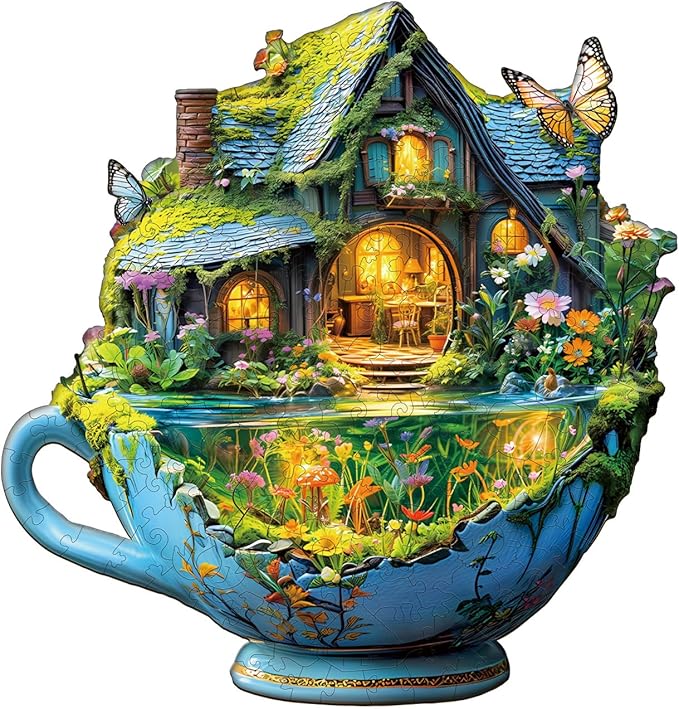 Jigfoxy Wooden Puzzle for Adults, Funny Green Cup Jigsaw Puzzles for Adult, Unique Animal Shape Wood Cut Puzzles, Christmas Thanksgiving Gifts for Friends Family (L-13.4 * 12.9in-220pcs)