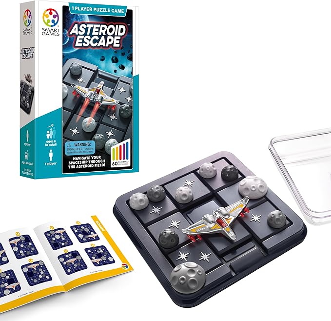 SmartGames Asteroid Escape Travel Sliding Puzzle Game Featuring 60 Challenges for Ages 8-Adult