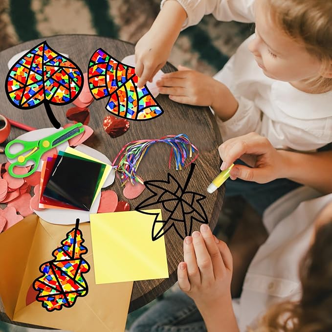 EggSun 36 Sets Fall Maple Leaf Suncatchers Craft Kit for Kids Ornaments Stained Glass Window Arts and Crafts Kit for Thanksgiving Classroom Holiday Projects Home Party Favors Decorations Ages 4 8 12