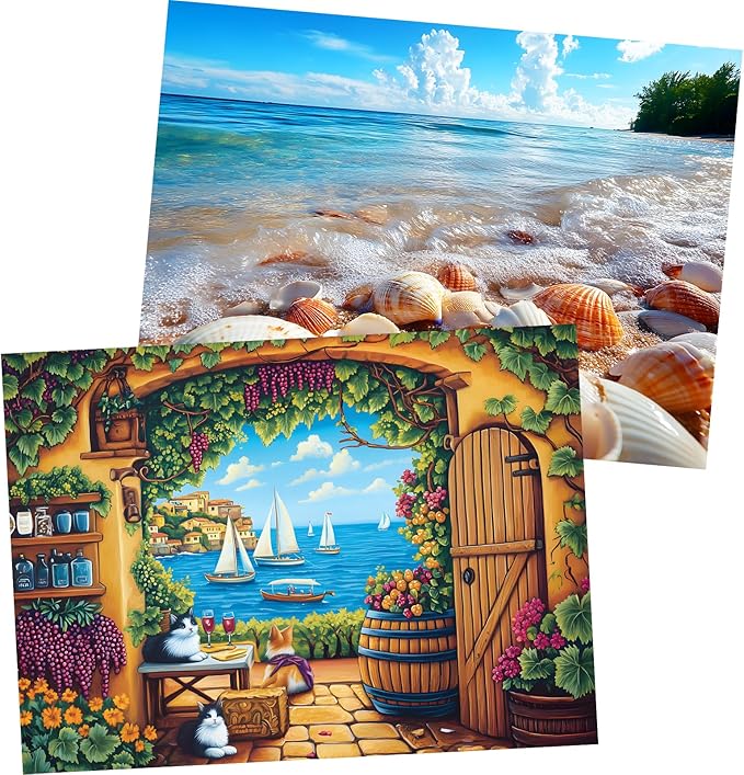 2 Pack 300 Pieces Puzzle for Adults,Beach Puzzle Vineyard Jigsaw Puzzles 300 Pieces for Adults Kids Seniors Recycled Cardboard Puzzles Challenging Game Home Decor Birthday Party Gift